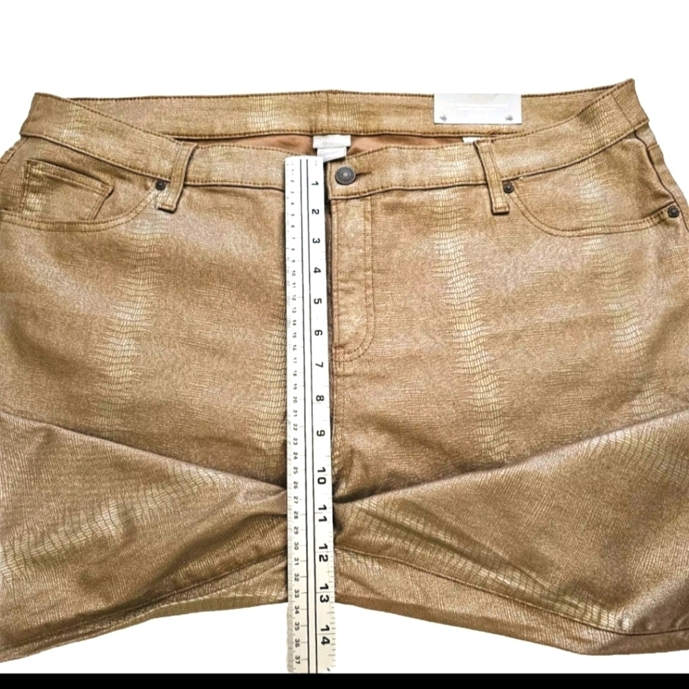 New Chico's Brown Gold Metallic Snake Croc Print Women's Pants Size 4R US 20Rq - Picture 5 of 10